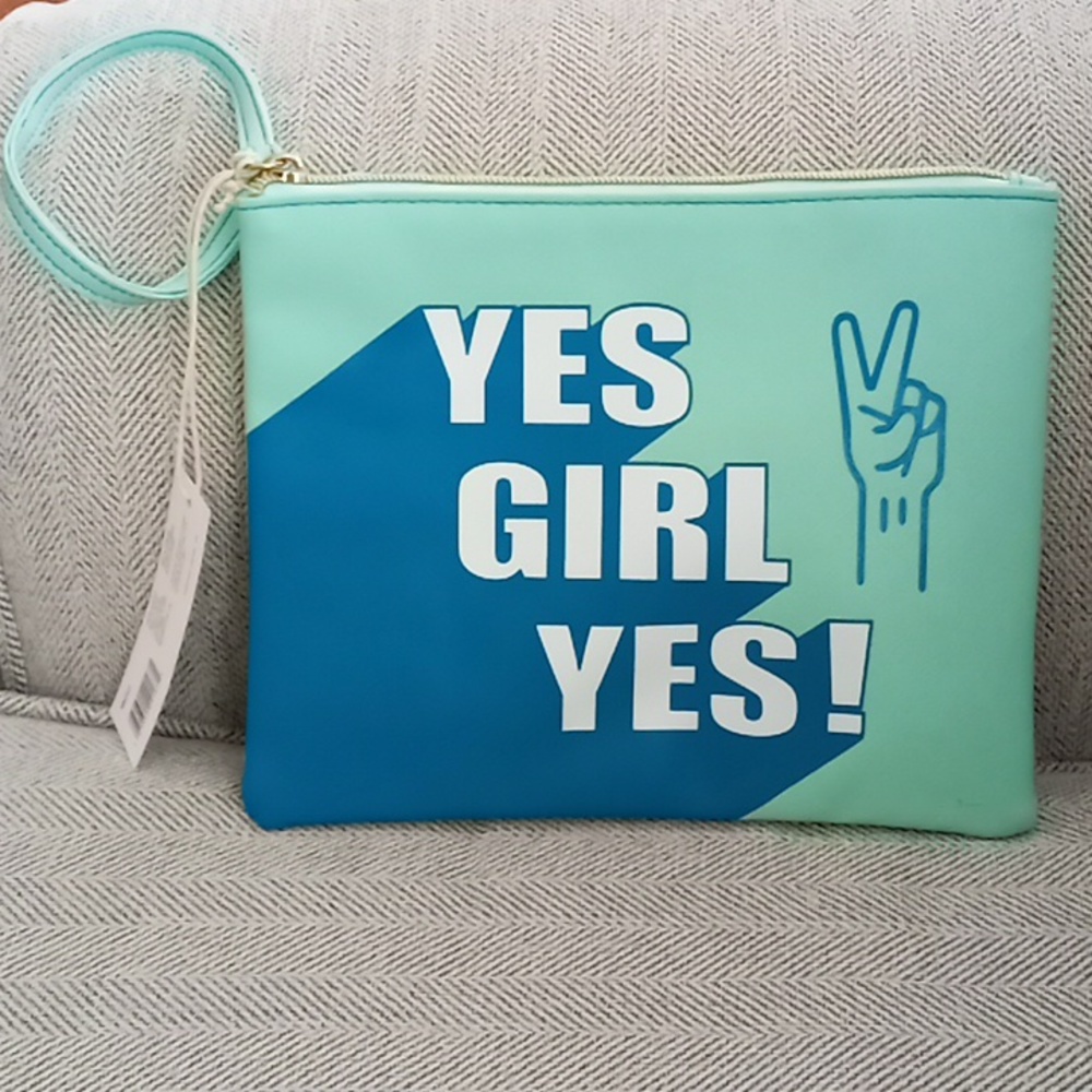 2/$15 Sophia Joy girl power conair cosmetic bag blue green new makeup bag